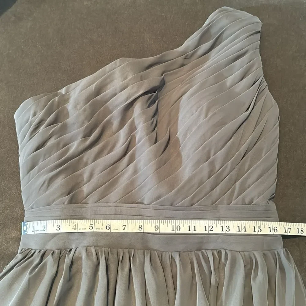 Women’s Gray Short One Shoulder Pleated Chiffon Formal Party Dress Size 12 *READ